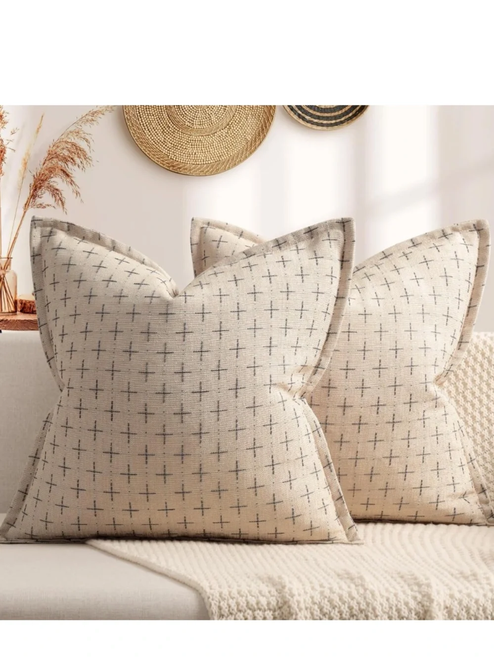 Farmhouse Rustic Boho Pillow Covers Large Square 26x26” (2-Pack) BEIGE